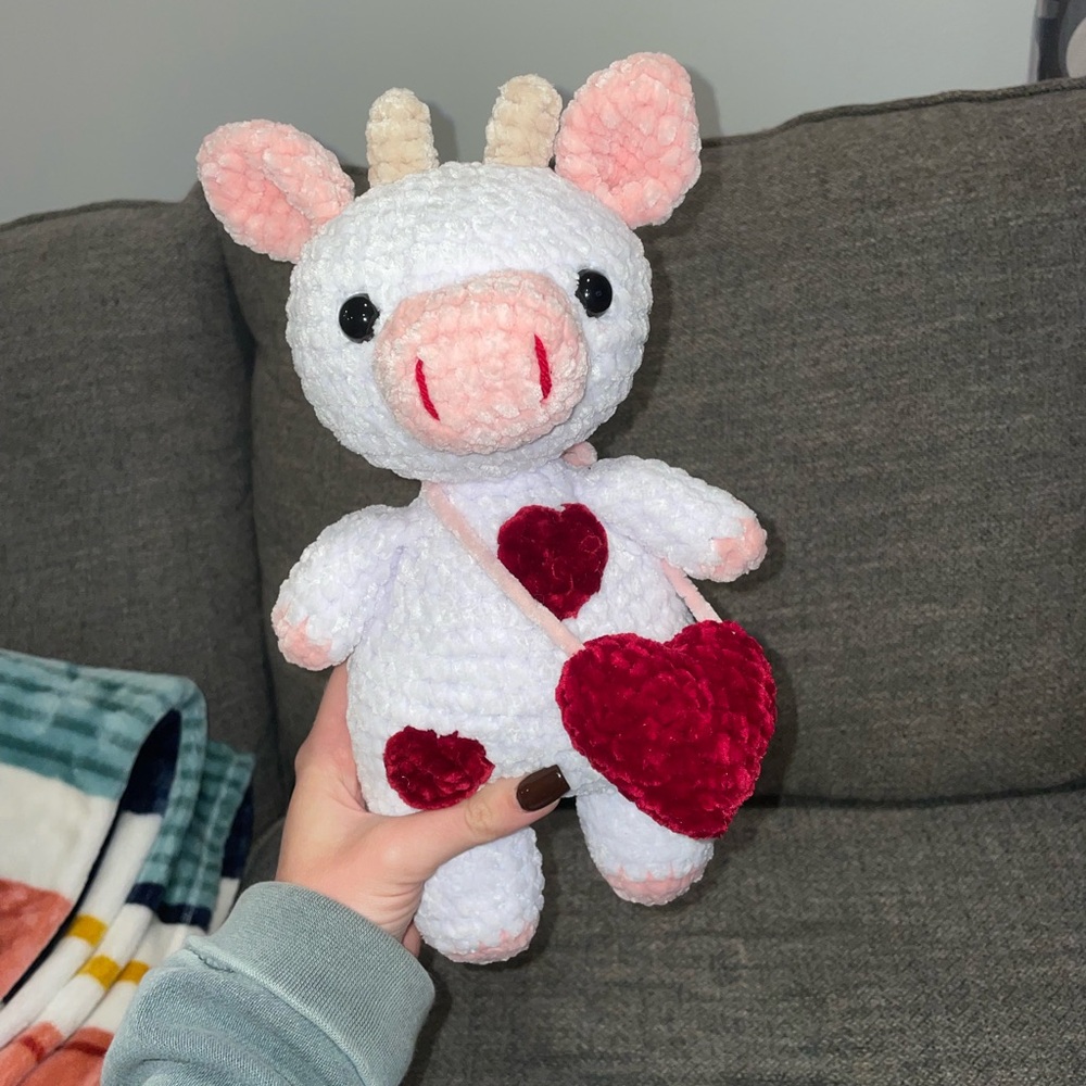 Hand crocheted valentines cow